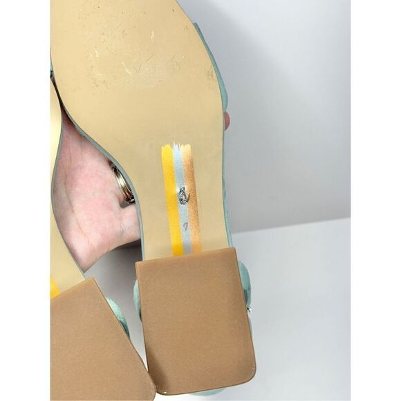 Sam Edelman Sandals Womens Size 7 Tide Blue Suede Leather Square Toe Block Heel - Picture 9 of 10